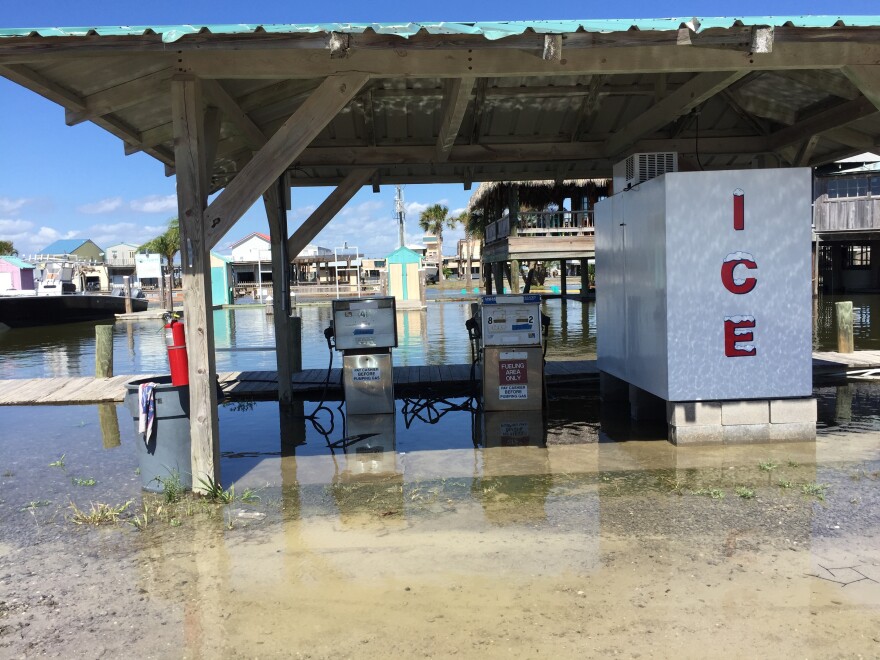 Coco Marina, a gas station near Louisiana Universities Marine Consortium, flooded during high tides ahead of Hurricane Nate last year.