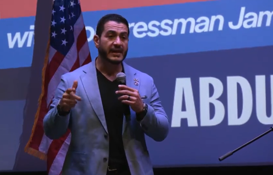 Abdul El-Sayed, Democratic candidate for U.S. Senate, speaks at a rally at the University of Michigan on August 26, 2026.