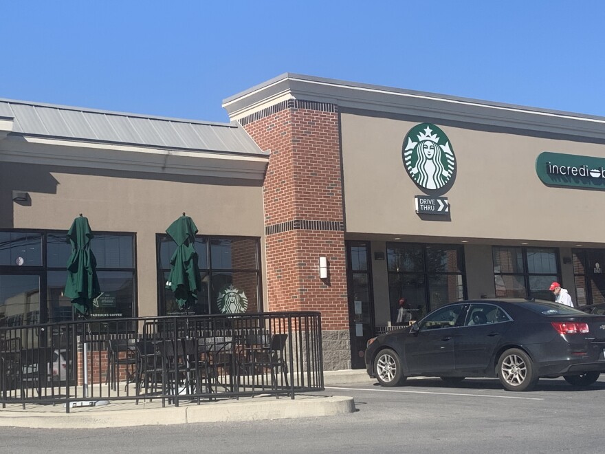 The Starbucks location in Latham Plaza