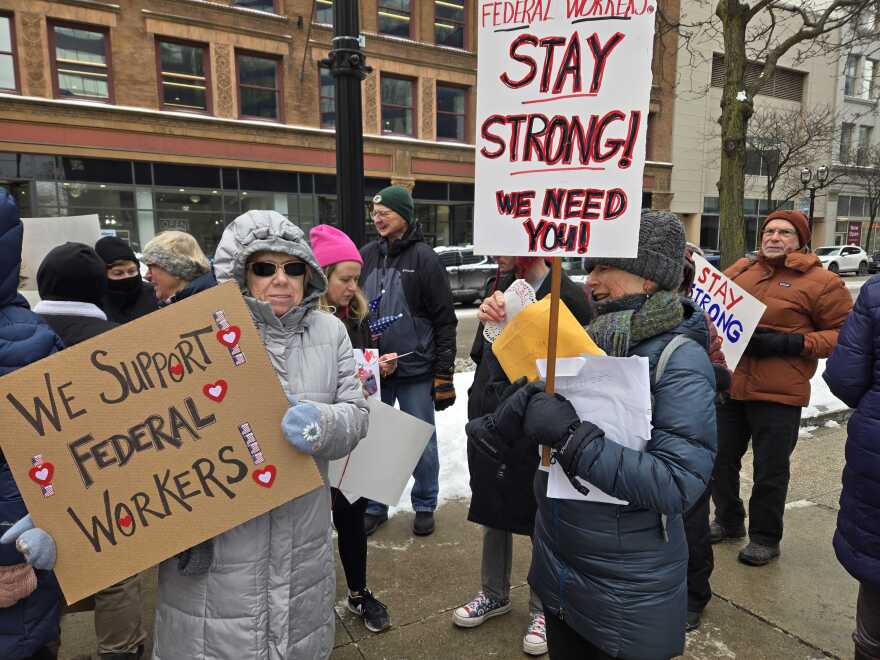 Protesters had messages for federal workers and the Trump administration on Friday in downtown Milwaukee.