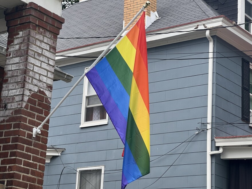 A rainbow LGBTQ pride flag.