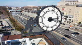 "Foundry Clock Man" overlooks Interstate 95 in Providence. It is one of Peter Diepenbrock's many creations.