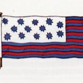 The primary symbol associated with the North Carolina militia during the Revolutionary War is the Guilford Courthouse flag. This banner, featuring 13 blue, eight-pointed stars on an elongated white canton with alternating red and blue stripes, was reputedly carried at the March 15, 1781, Battle of Guilford Courthouse.**