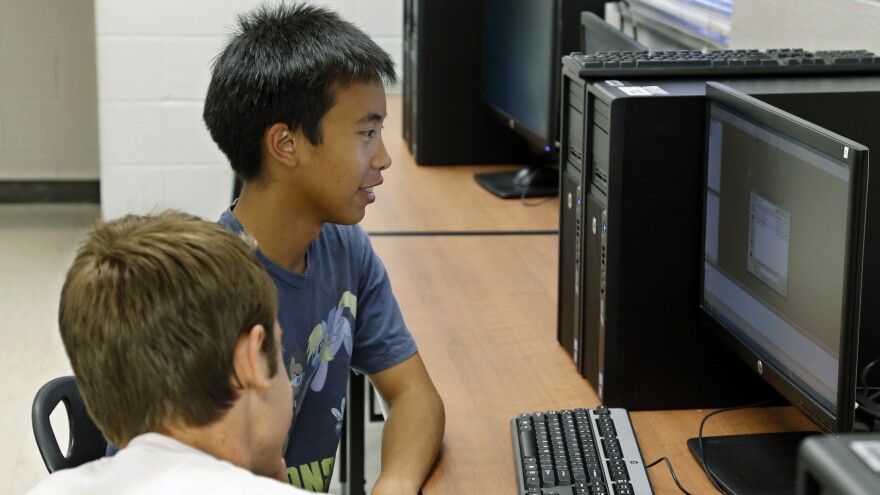 Alex Tu, an advanced placement student, takes a computer science class in Midwest City, Okla. There's been a sharp decline in the number of computer science classes offered in U.S. secondary schools.