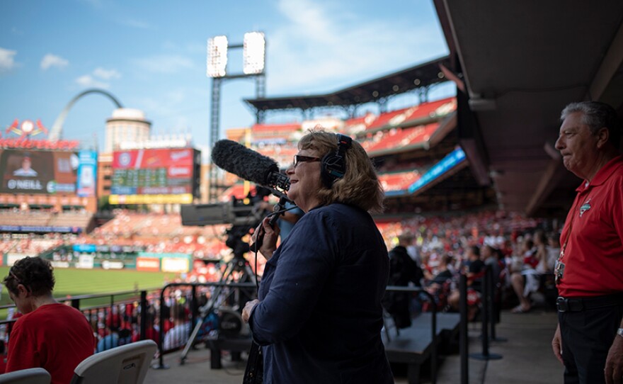 St. Louis Public Radio's Mary Leonard at Busch Stadium