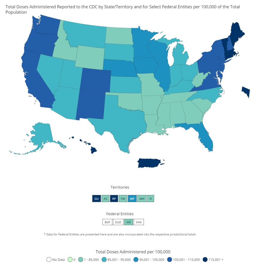 vaccination rate by state map