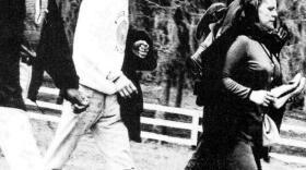 Viola Liuzzo carries her shoes while walking with other civil rights activist before she was shot and killed in Alabama. Liuzzo-Prado says her mother walked barefoot whenever she could. "She just hated shoes." When her body was removed from the car she was shot in, she was barefoot.