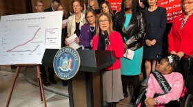 LeadingAge New York’s Sebrina Barrett at a rally at the State Capitol in Albanyl.