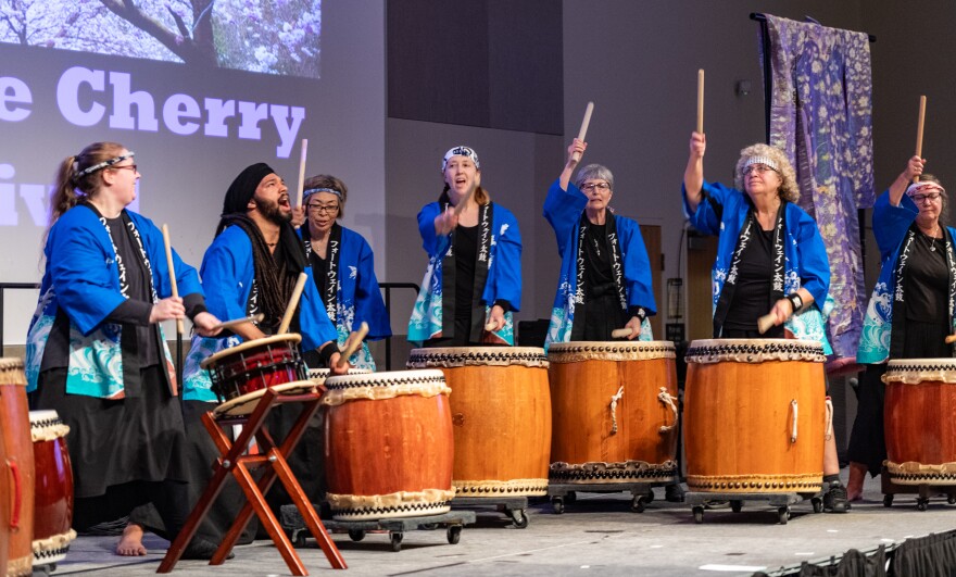 Fort Wayne Taiko group in performance, Cherry Blossom Festival, 2025