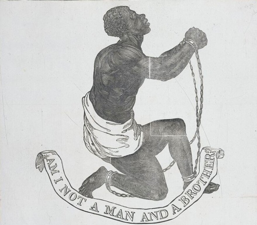 A large woodcut image of an enslaved man appeared in an 1837 publication of an antislavery poem.