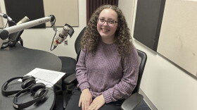 Natalie Harris at the mic in NPR Illinois Studio F.