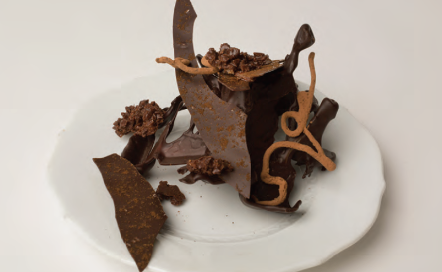 Brooks Headley makes chocolate "trees" by pouring tempered chocolate into ice. He decorates them with candies. But beware: Chocolate trees are difficult to construct and to transport.