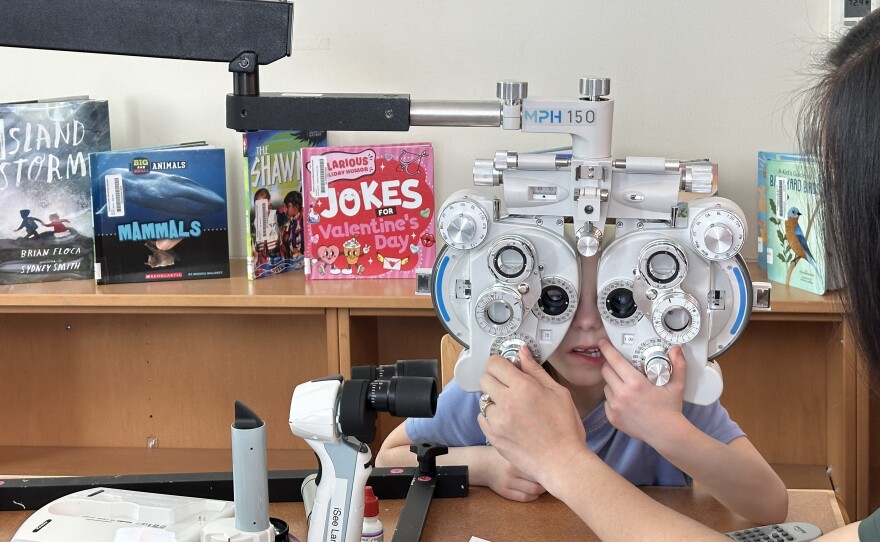 A student at Prairie Lincoln Elementary School gets screened in February 2026.