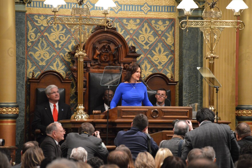 Governor Gretchen Whitmer giving her State of the State address Tuesday night February 13th, 2019. Photo by Jake Neher, WDET