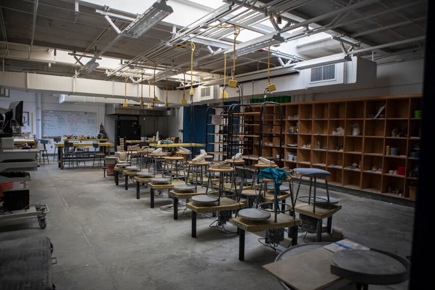 An empty art classroom at Cerro Coso College in Ridgecrest on May 10, 2023.