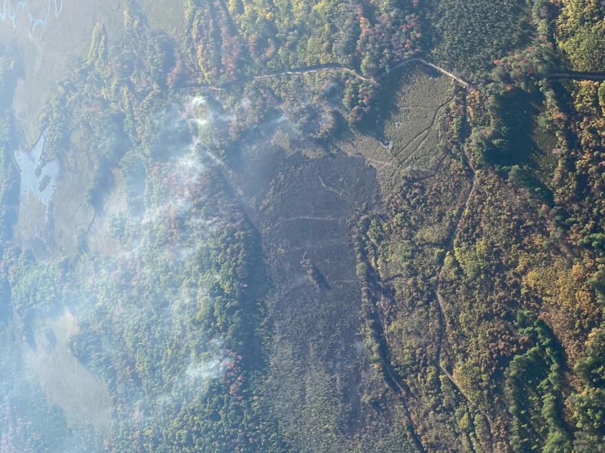 Aerial view: Photo of the smoke from the 2025 Roscommon County wildfire.