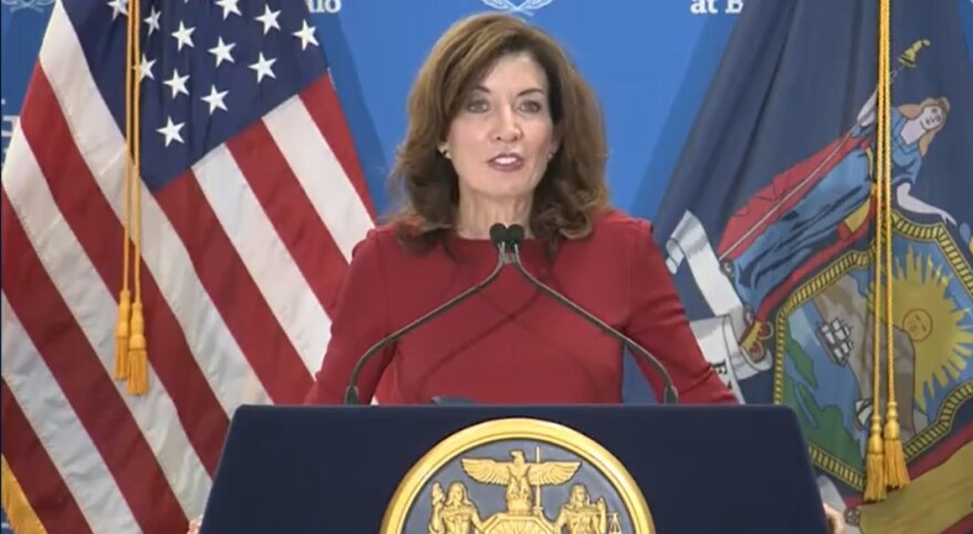 New York Governor Kathy Hochul speaking at the University at Buffalo Aug. 31, 2021