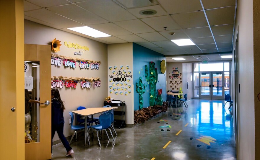 One of various colorful hallways at Desert View Academy.