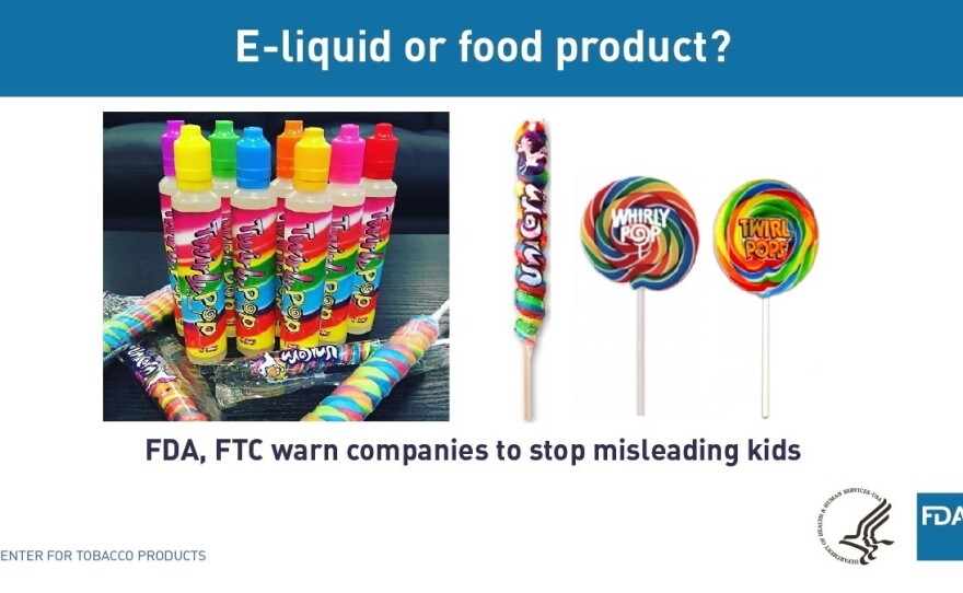 Two U.S. government agencies are warning companies that sell vaping products that their packaging resembles candy and may be in violation of safety and marketing guidelines because of its possible appeal to teens and children.