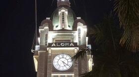 The Aloha Tower, seen before sunrise in the early morning of Oct. 15th, 2026.