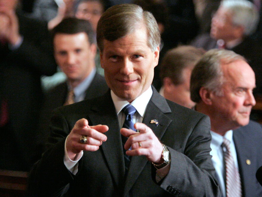 Virginia Gov. Bob McDonnell gestures to his wife before delivering the Republican response to the State of the Union in the Virginia House of Delegates chambers at the Capitol in Richmond, Va.