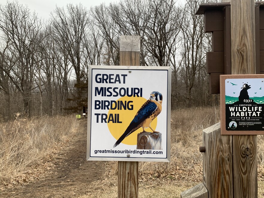 A sign designating CANS as the "great Missouri Birding trail" in Columbia, MO on Feb. 26.