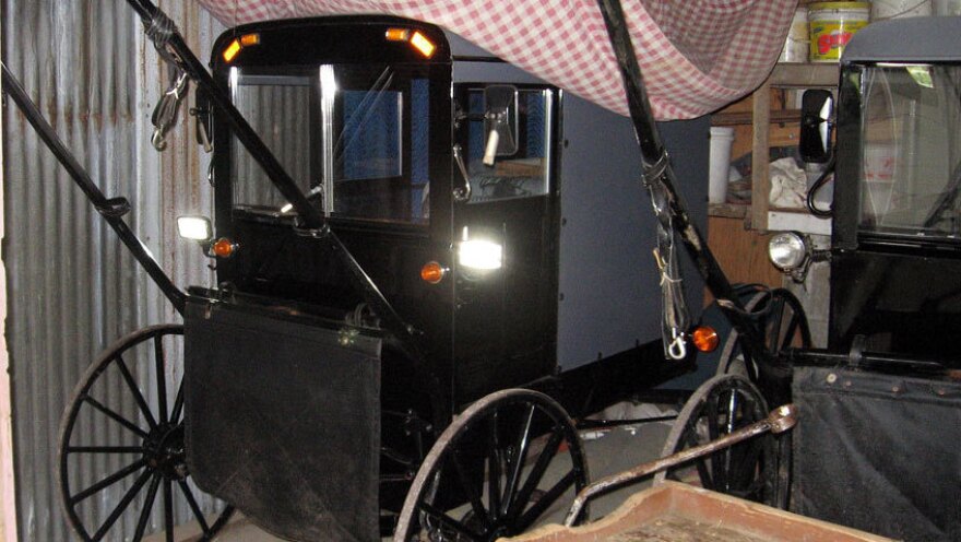 One Amish family in Lancaster County, Pa., has three horse-pulled buggies they store in a barn. They all have electric lights powered by rechargeable batteries. One of the buggies even has battery-powered windshield wipers.