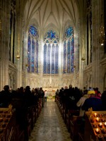 Catholic worshipers attend Mass at Saint Patrick's Cathedral in New York City. Celebrating Holy Communion without shared wine is fine, in the age of COVID-19, many churches have decided.