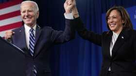 FILE - President Joe Biden and Vice President Kamala Harris stand on stage at the Democratic National Committee winter meeting, Feb. 3, 2023, in Philadelphia. Harris has been the White House's first line of defense after President Joe Biden's faltering performance in last week's debate with Donald Trump. (AP Photo/Patrick Semansky, File)