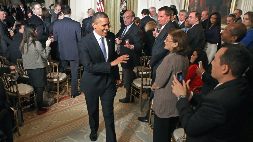 President Obama acknowledges reporters after his White House news conference on Wednesday.