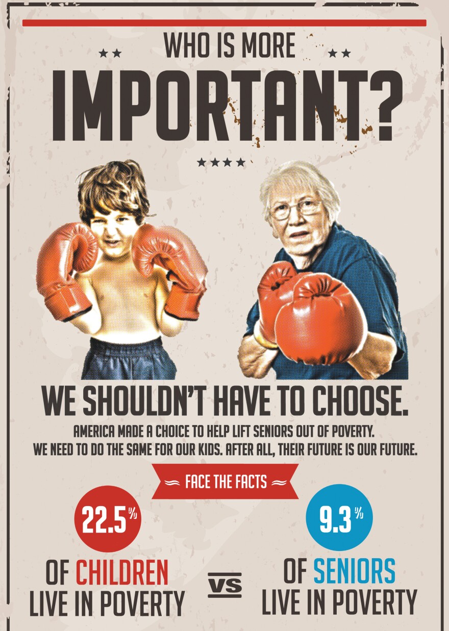 The nonprofit group Next Generation took out this full-page ad in <em>The Washington Post</em> on Sunday, arguing that "America made a choice to help lift seniors out of poverty. We need to do the same for our kids."