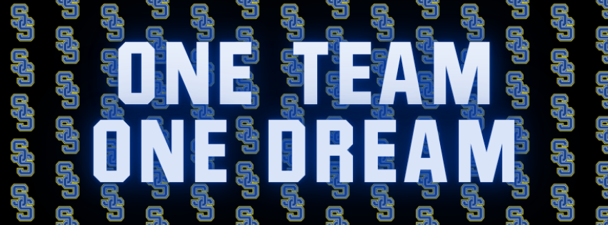 Sulphur Springs athletics repeating logo banner reading "One team, one dream."