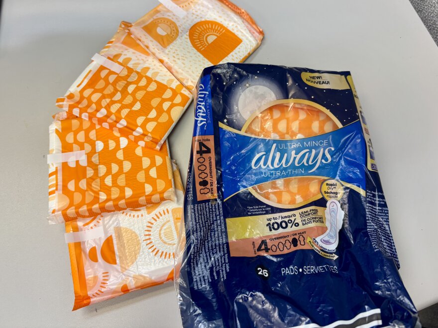 A pack of menstrual pads, which are one type of period products that should be offered in every state DOE school at no cost to students, according to a 2022 law.