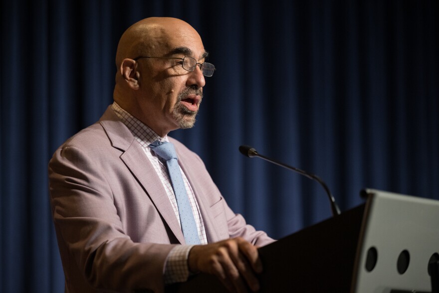 President of the Simons Foundation and Chair of NASA's UAP Independent Study Team, David Spergel, provides remarks during a media briefing to discuss the findings from an unidentified anomalous phenomena (UAP) independent study team, Thursday, Sept. 14, 2023, at the Mary W. Jackson NASA Headquarters building in Washington.