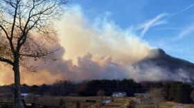 The forest fire at Pilot Mountain State Park emits thick smoke as captured by WFDD's Paul Garber.