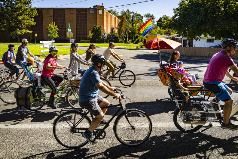 A large group of cyclists cruises south on Latah around noon on Sunday, Sept 22, when Boise held its first Open Streets event. 