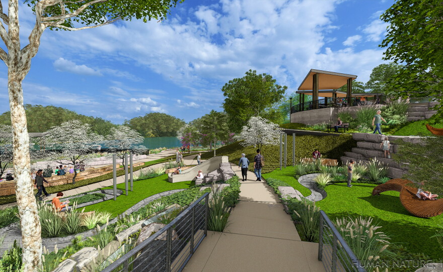 artist renderings of a new harbor at a park on a lake