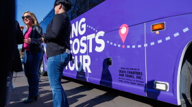 Democratic nominee for governor Jocelyn Benson launched her statewide "Driving Down Costs" bus tour in East Lansing, Mich., on Oct. 22, 2026.