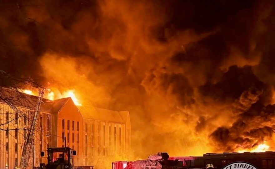 Friday November 7, 2025, a three alarm blaze in Amherst, Massachusetts, destroyed an apartment building housing more than 200 people. An unoccupied building under construction collapsed. No injuries were reported. The fire was still being suppressed 24 hours later.    