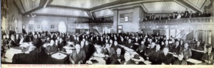 Delegates from the state's original constitutional convention pose for a group photo.