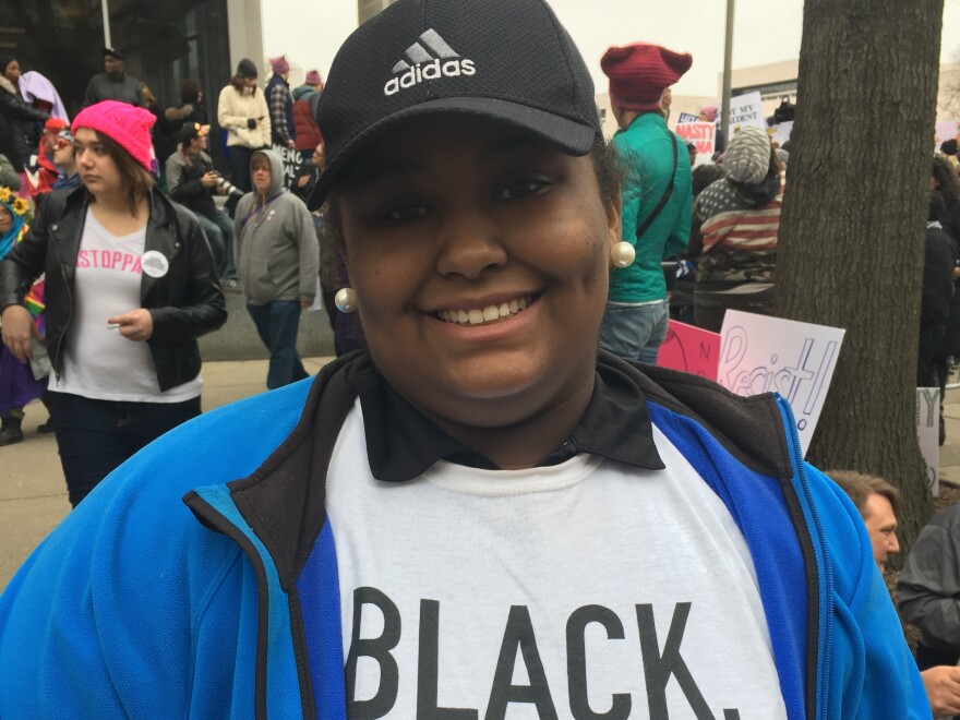 Stefani Peart an 18-year-old from East Orange, N.J., is a student at George Washington University. She was among the protesters at the Women's March Saturday in Washington, D.C.