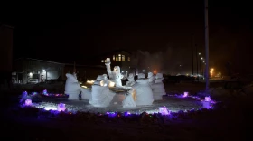 Blue Christmas event in Utqiagvik on Dec. 20 culminated in a reveal of a snow sculpture depicting blanket toss.