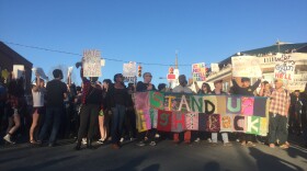 Demonstrators gathered on Franklin Street to protest House Bill 2.