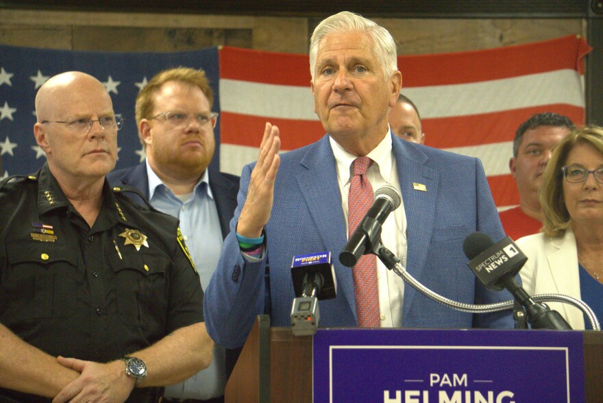 Nassau County Executive and Republican candidate for governor Bruce Blakeman, at a rally at Gates Town Hall on Monday, Aug. 17.