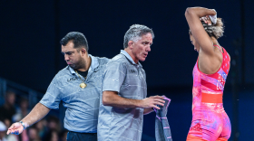 U.S. Women's National Wrestling Coach Terry Steiner with Kennedy Blades