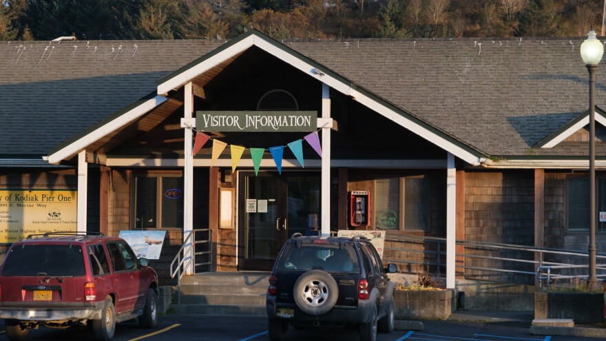 Kodiak's Visitor Information building houses its ferry terminal as well as its Chamber of Commerce and tourism bureau, Discover Kodiak, Oct. 11, 2025.