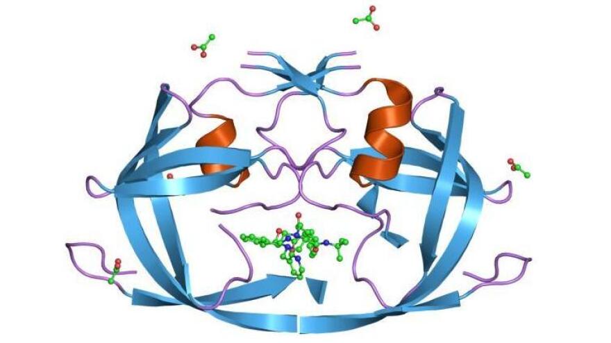 A rendering of a key protein the simian immunodeficiency virus uses to reproduce.