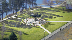  A mockup of the fighter jet display in the Veterans Memorial Park, presented at the city council meeting on May 16, 2022