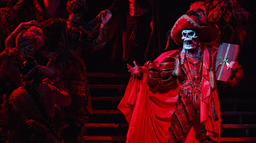 Hugh Panaro plays the title character — here done up as The Red Death for the show's spectacular masked-ball scene — in <em>The Phantom of the Opera,</em> Broadway's longest-running show. Twenty-two years ago, Panaro made his debut with the show as Raoul, the male romantic lead.