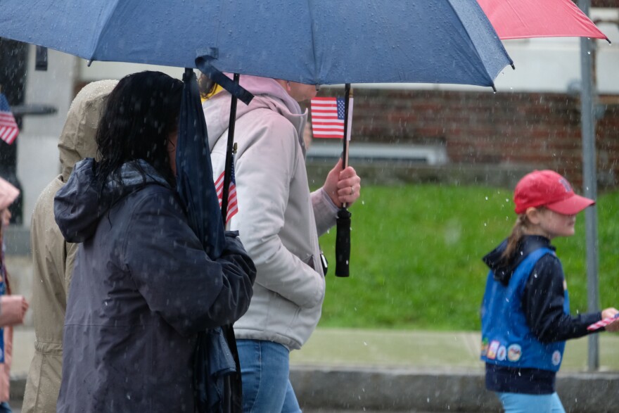 Participants in Exeter's Memorial Day parade braved steady downpours to honor fallen service members.